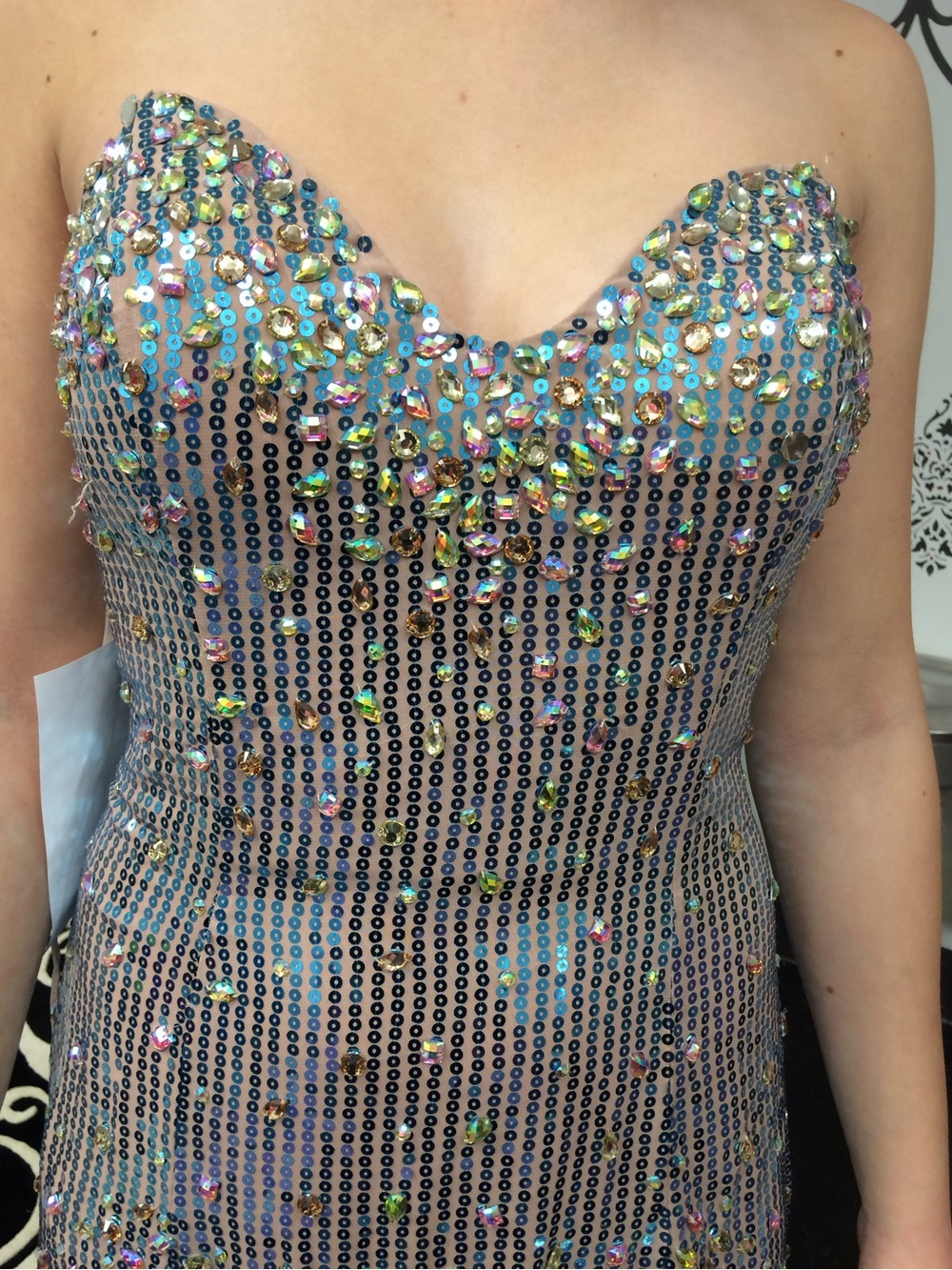 Jasz Couture Strapless Evening Prom Dress Sequins  Iridescent Beading